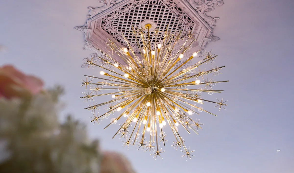 Elegant chandelier at a wedding venue